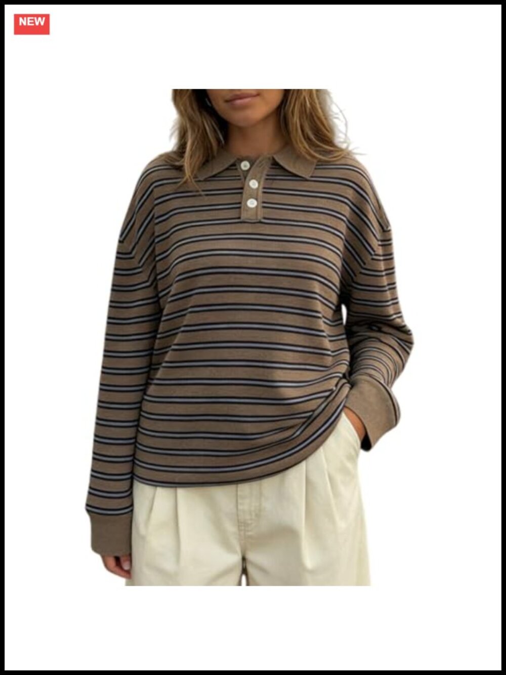 Oversized Striped Collared Pullover Sweater Long Sleeve Knitted Rugby Preppy